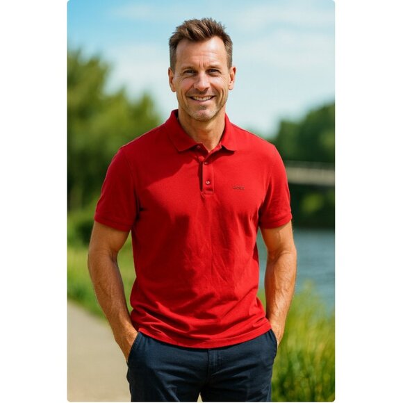 Boss Polo Shirt Mens Small Red Classic Logo Short Sleeve Casual Golf Preppy - Picture 1 of 7